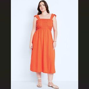 NWT Fit & Flare Lightweight Smocked Midi Dress Size XXL In Darling Clementine